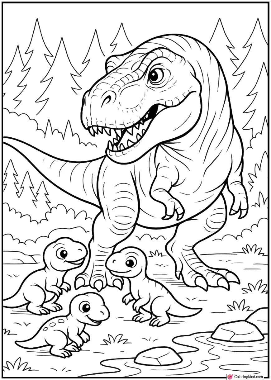 T-Rex Watching Baby Dinosaurs