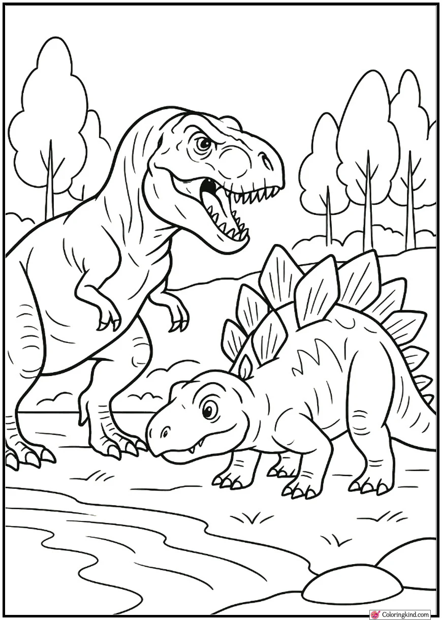 T-Rex Meeting a Stegosaurus