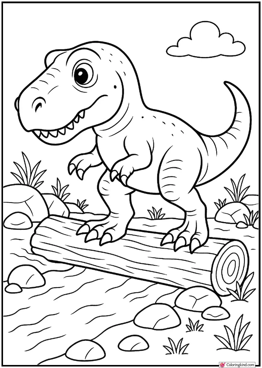 T-Rex Crossing a Log Bridge
