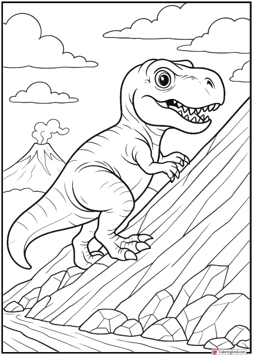T-Rex Climbing a Rocky Hill