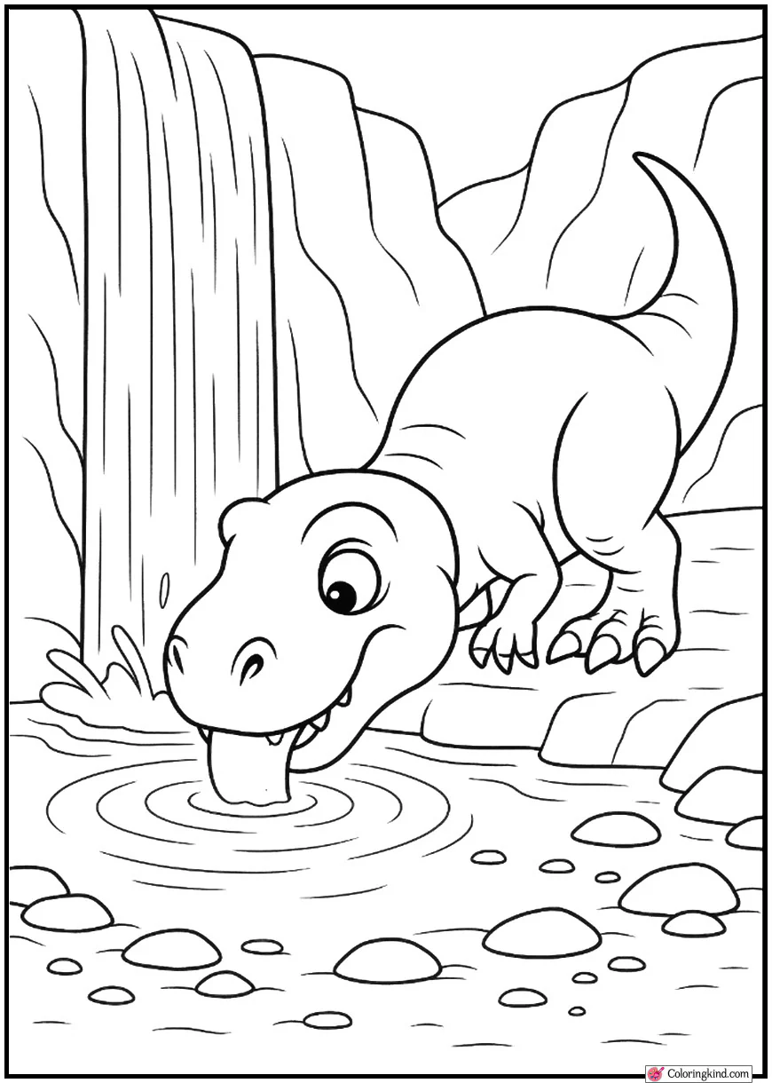T-Rex Drinking from Waterfall Pool