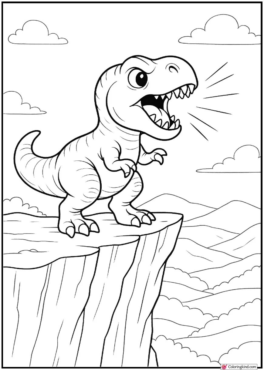 T-Rex Practicing Roar on Cliff Edge