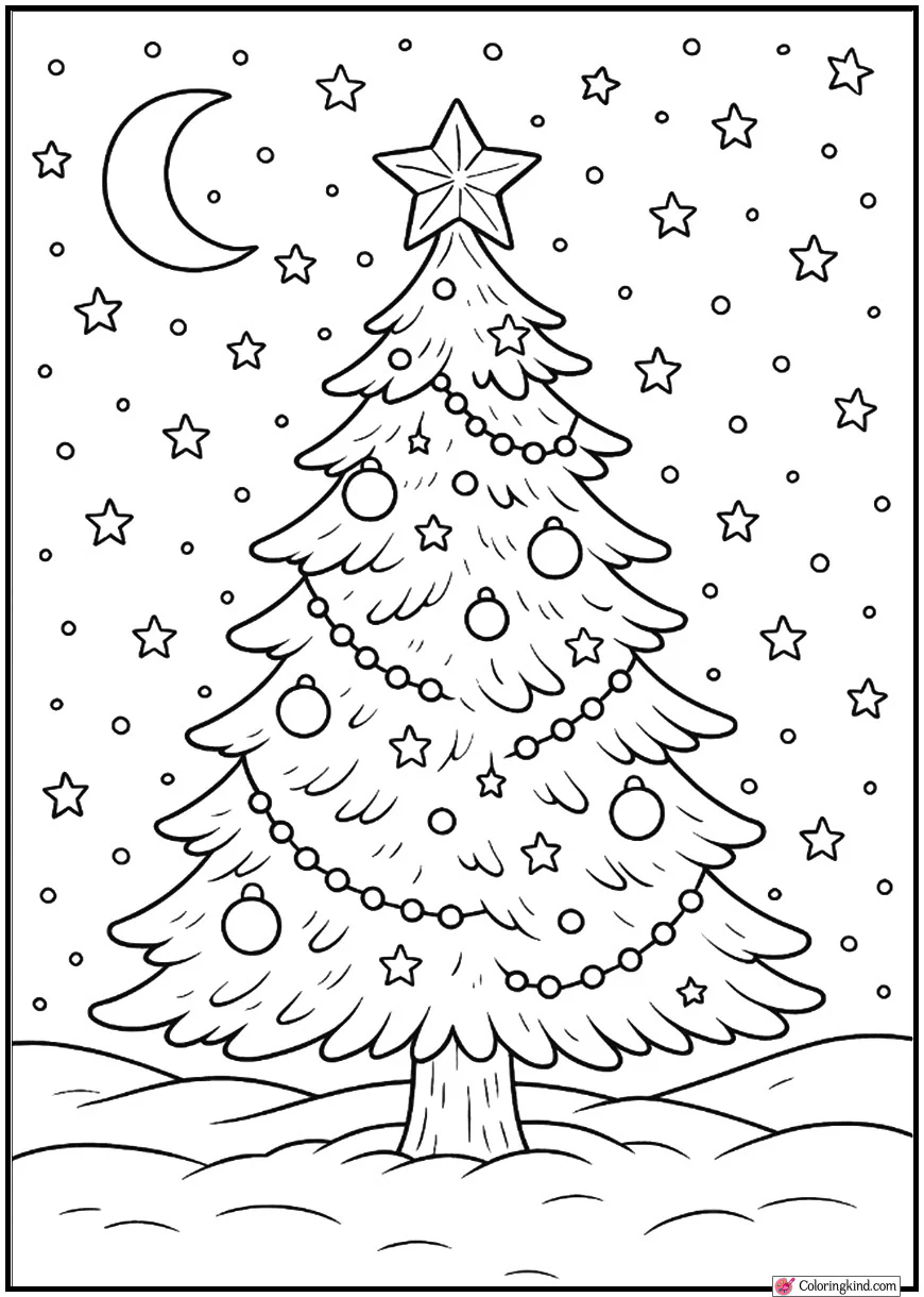 Christmas Tree Under Snowy Night Sky