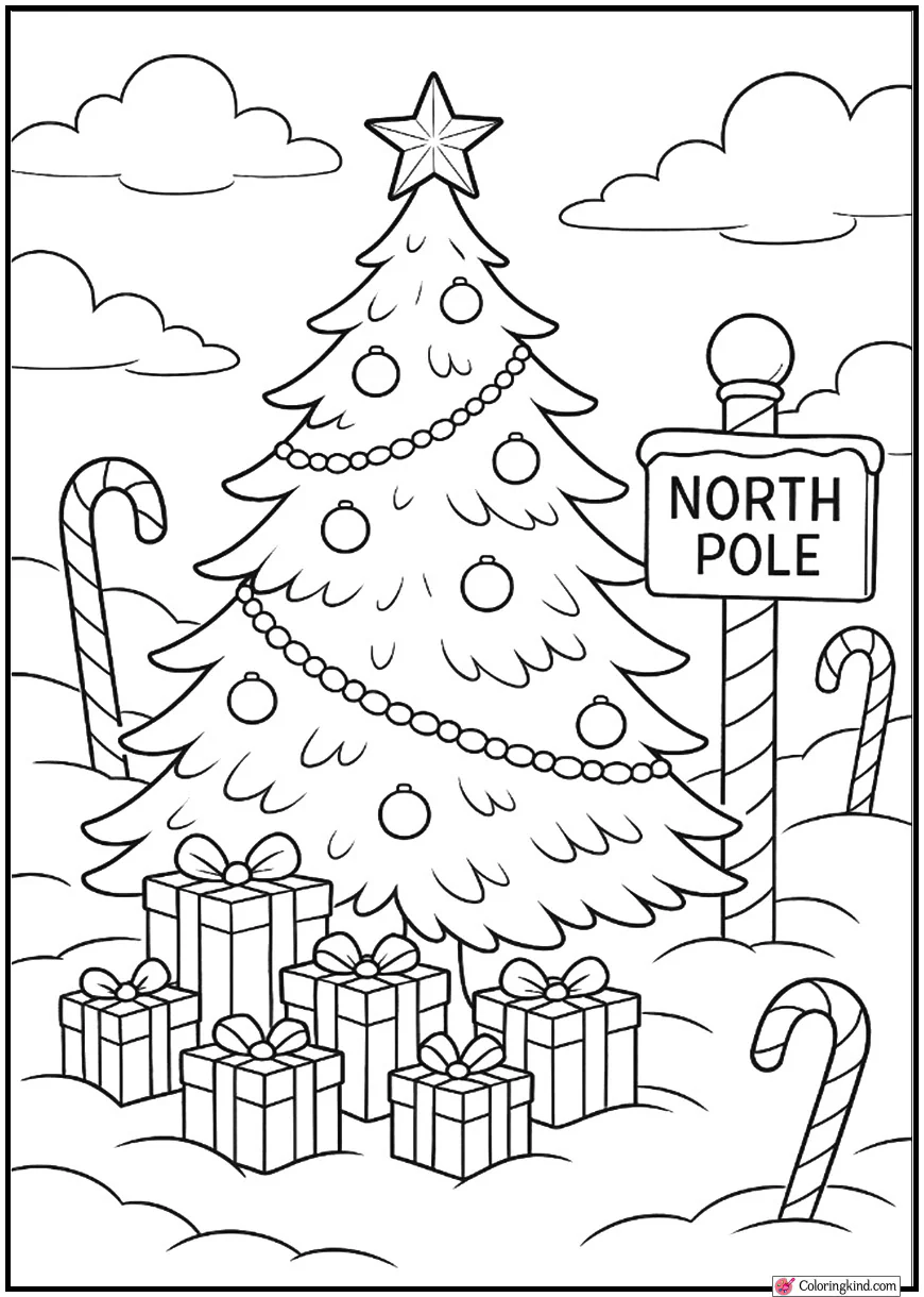 Christmas Tree at North Pole Sign