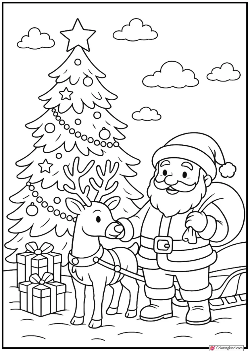 Christmas Tree with Santa and Reindeer