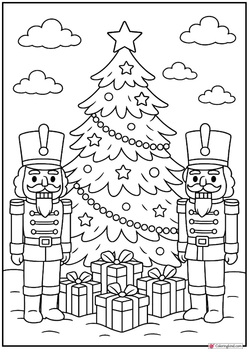 Christmas Tree with Nutcracker Soldiers Standing Guard