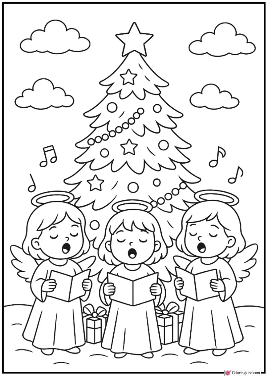 Christmas Tree with Angel Choir Singing Carols