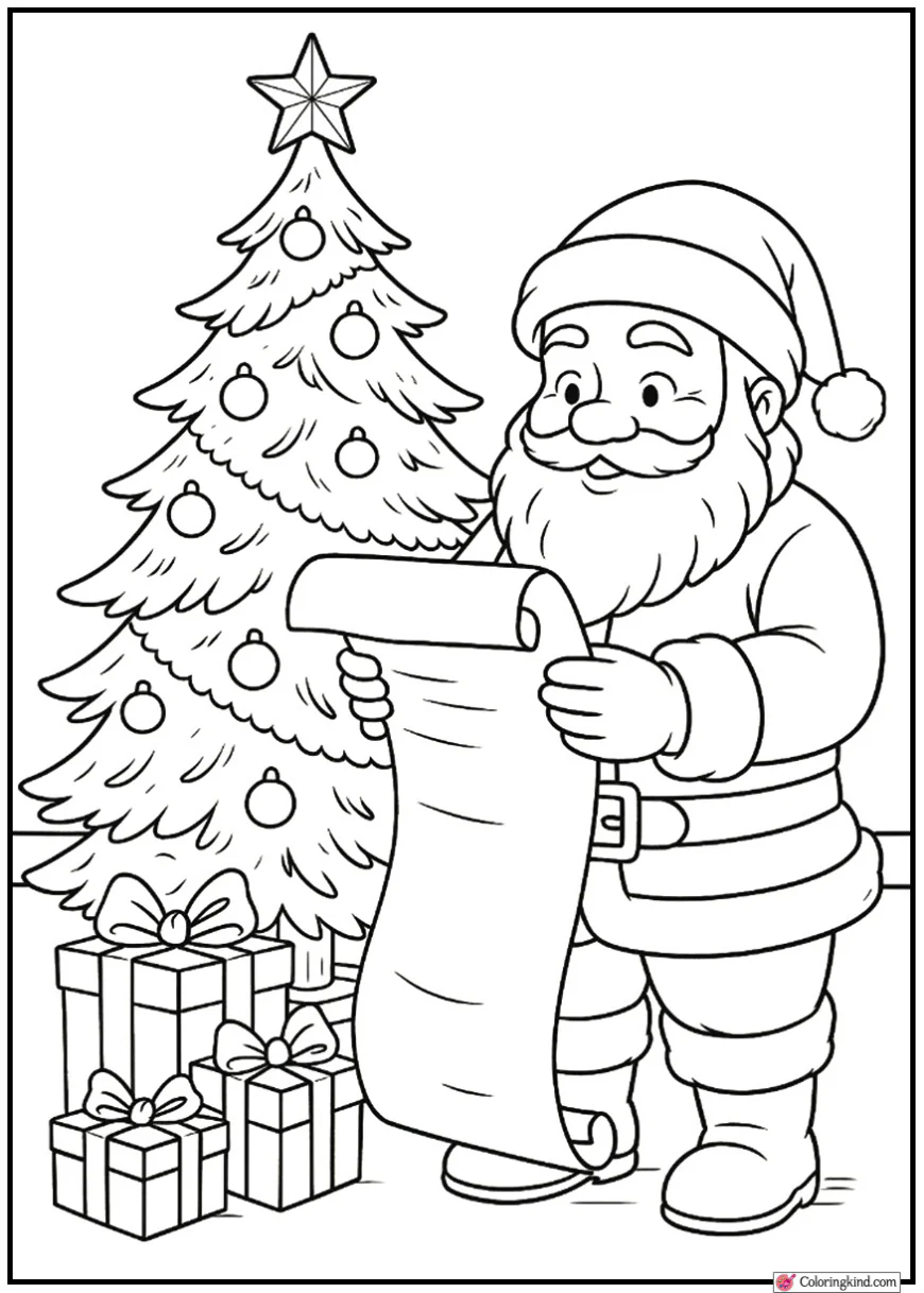 Christmas Tree with Santa Checking His Nice List