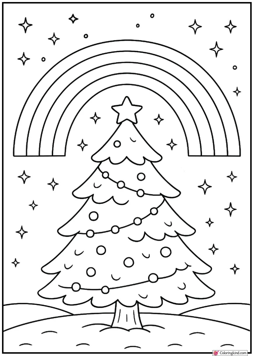 Christmas Tree Under Winter Rainbow