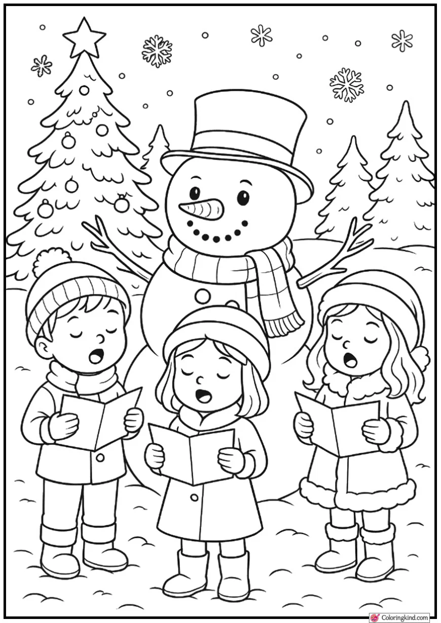 Snowman Surrounded by Christmas Carolers