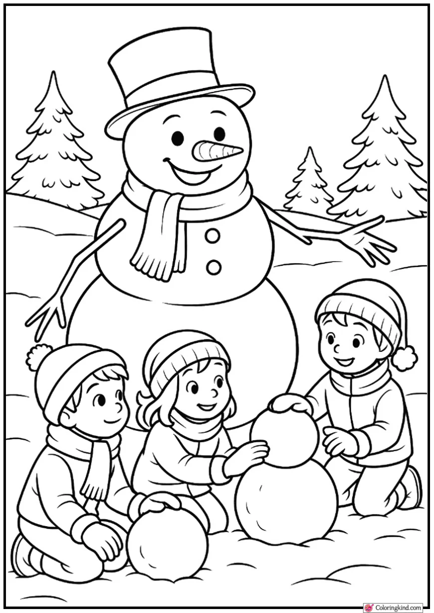 Snowman Teaching Snow Sculpting to Kids