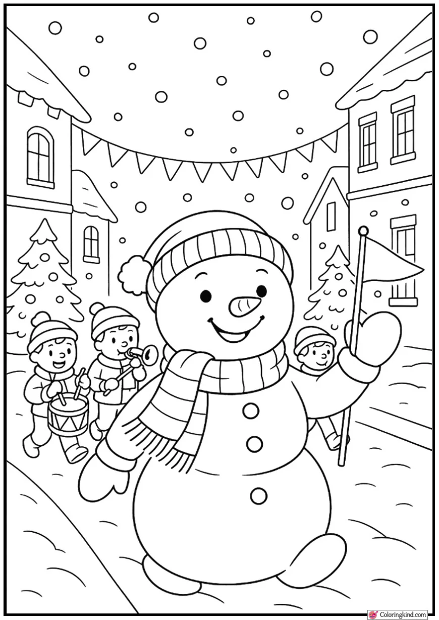 Snowman Leading Parade in Winter Festival Street
