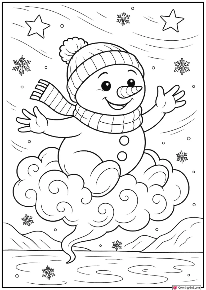 Snowman Riding a Magical Snow Cloud