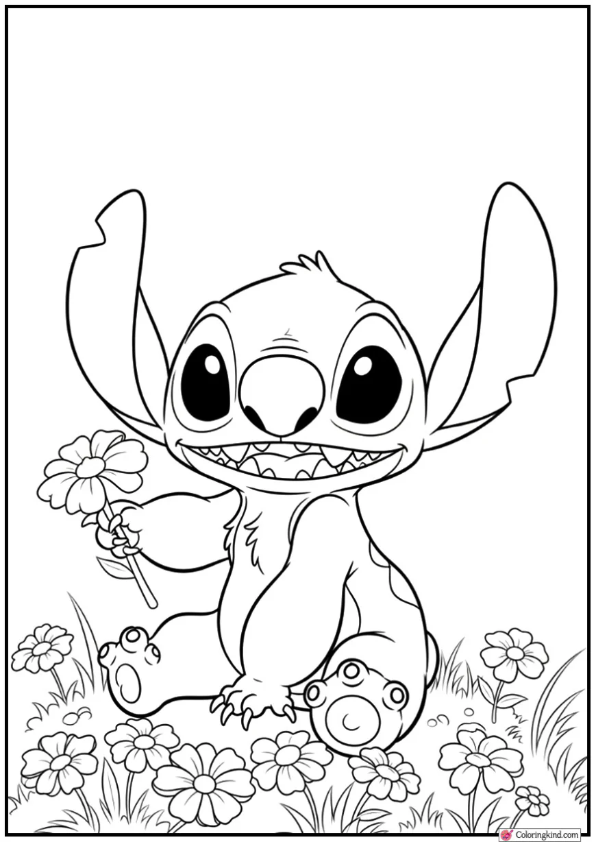 Stitch Hugging Scrump Doll in Flower Garden