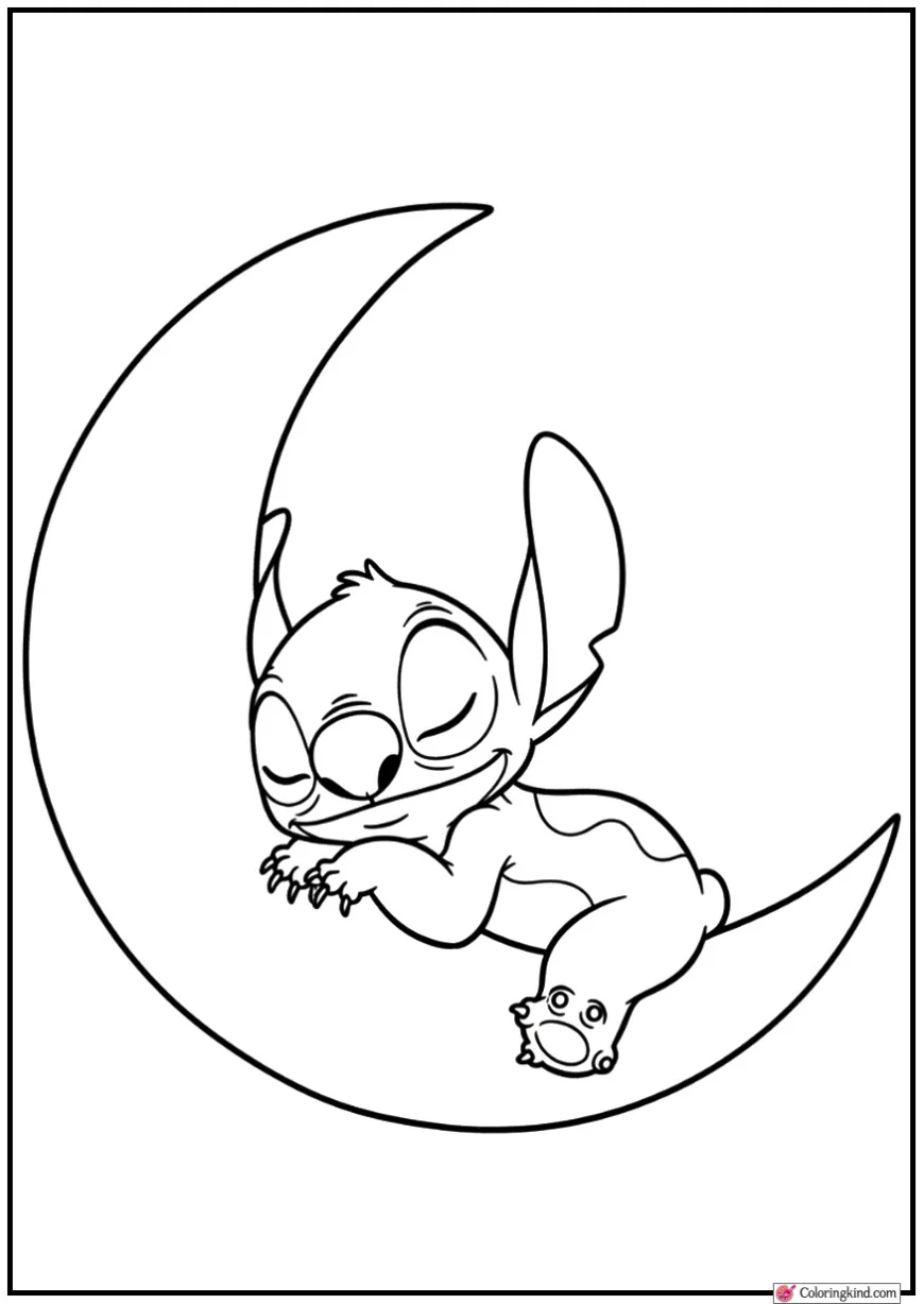Baby Stitch Sleeping on Crescent Moon