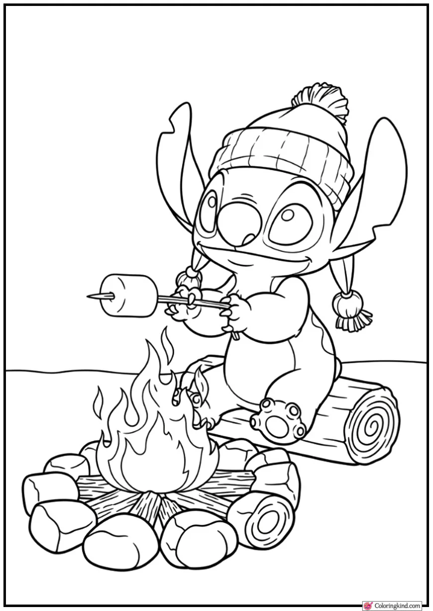 Stitch Roasting Marshmallows at Cozy Campfire