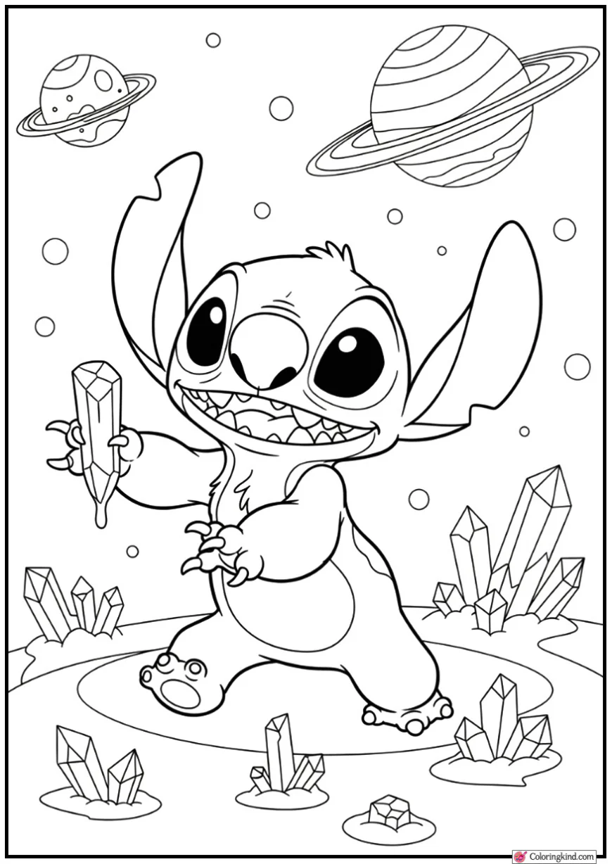 Stitch Exploring Alien Planet With Crystals