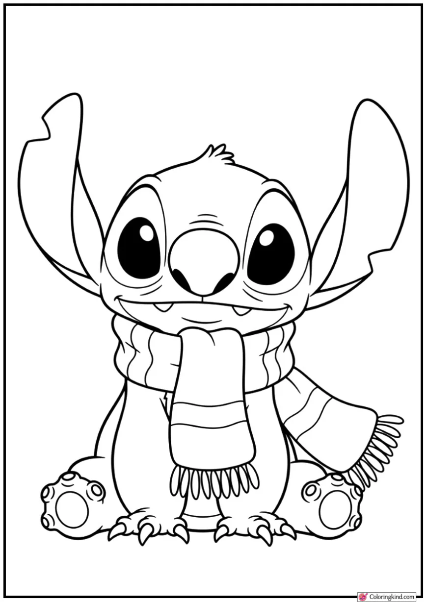 Stitch Wearing Winter Scarf