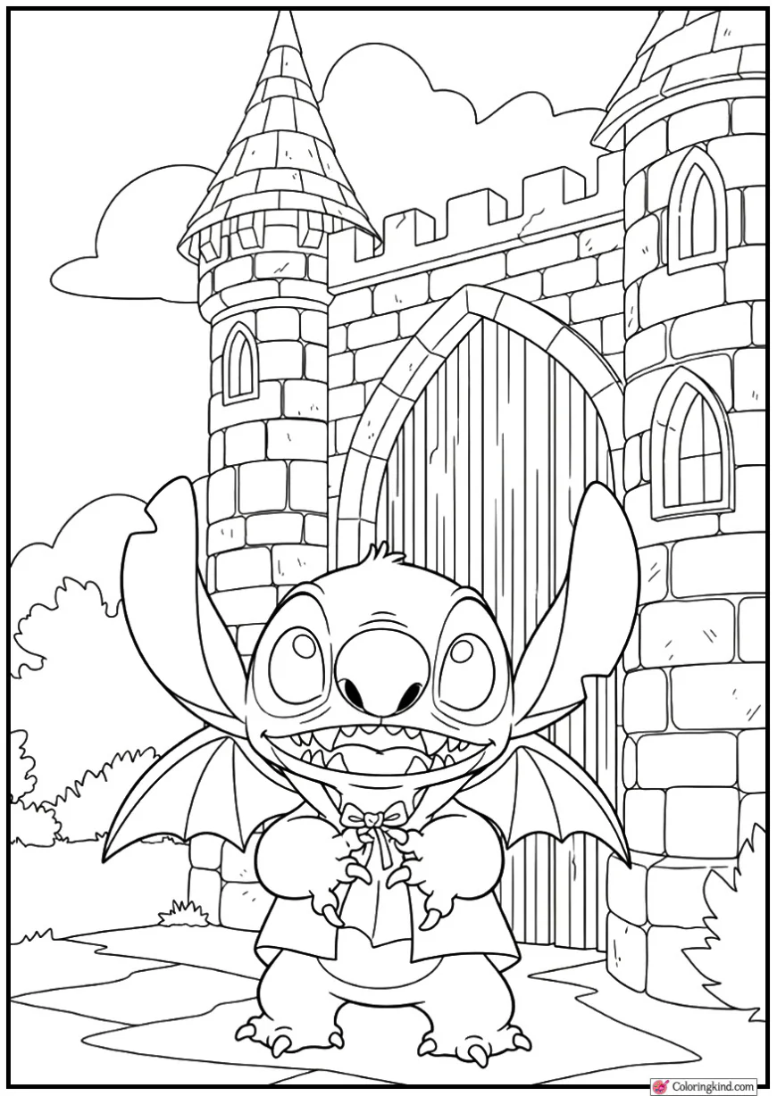 Stitch as Vampire Standing Beside Castle Gate