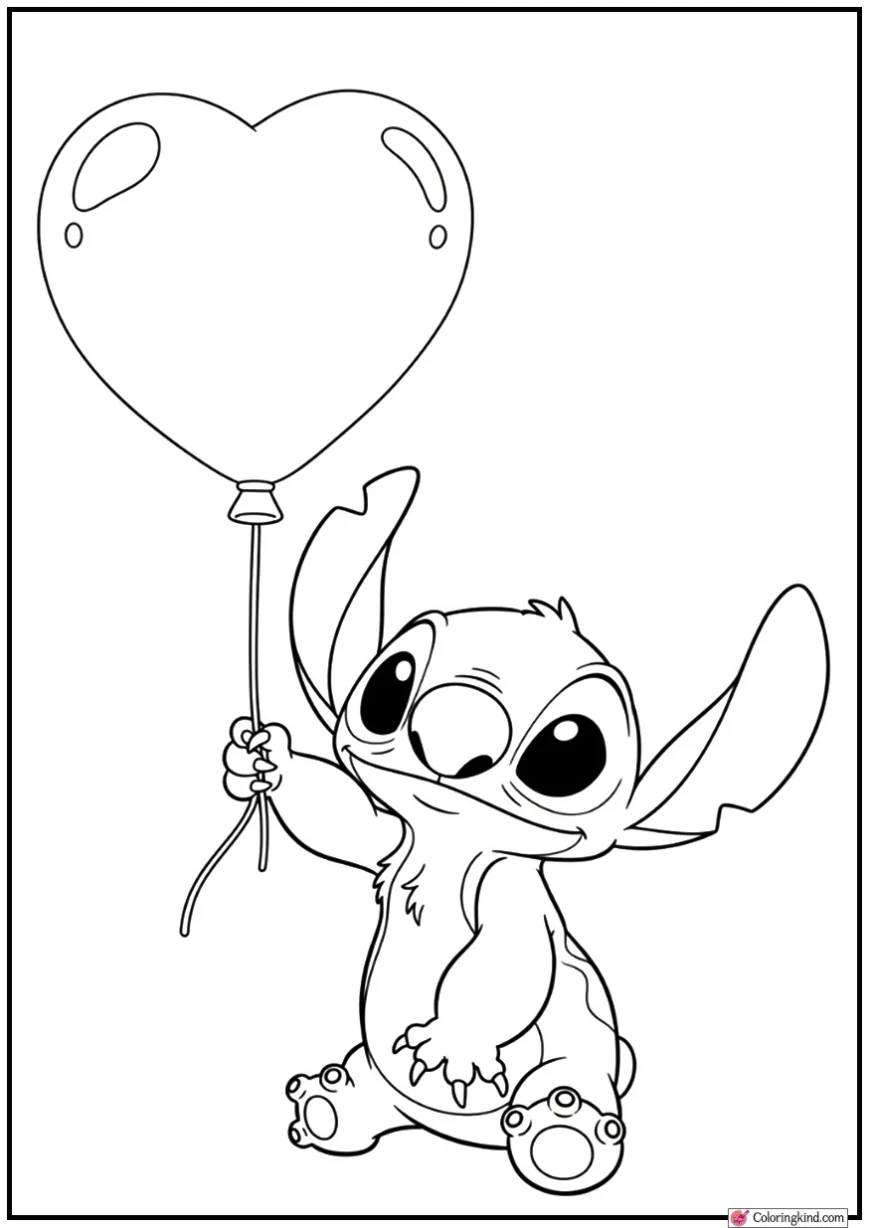 Stitch Holding Heart Balloon