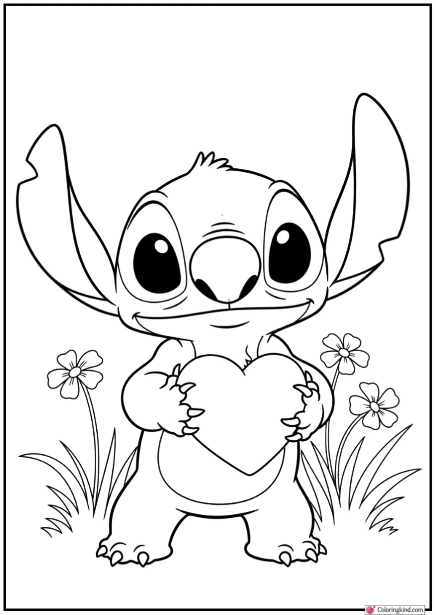 Stitch Holding Big Heart in Blooming Meadow