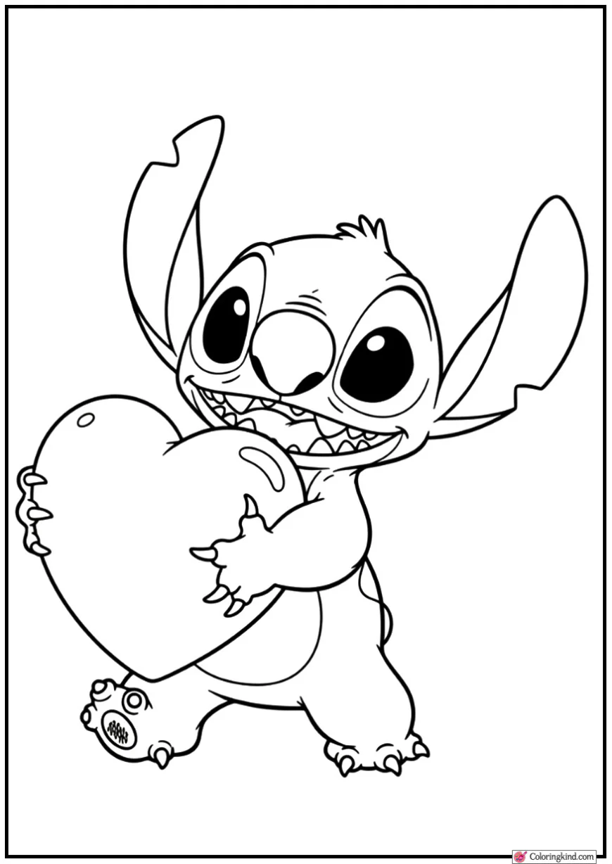 Stitch Hugging Giant Heart With Cute Smile