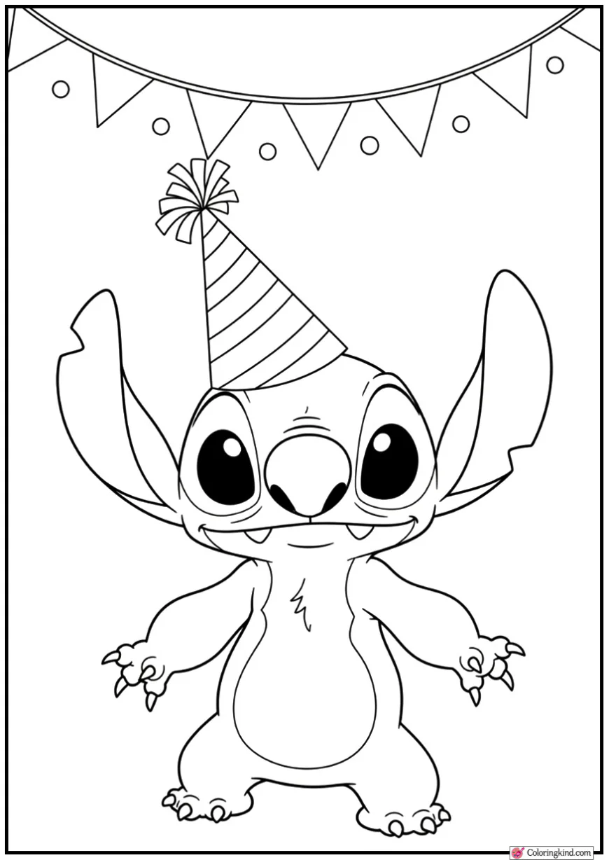 Stitch Wearing Party Hat at Colorful Celebration