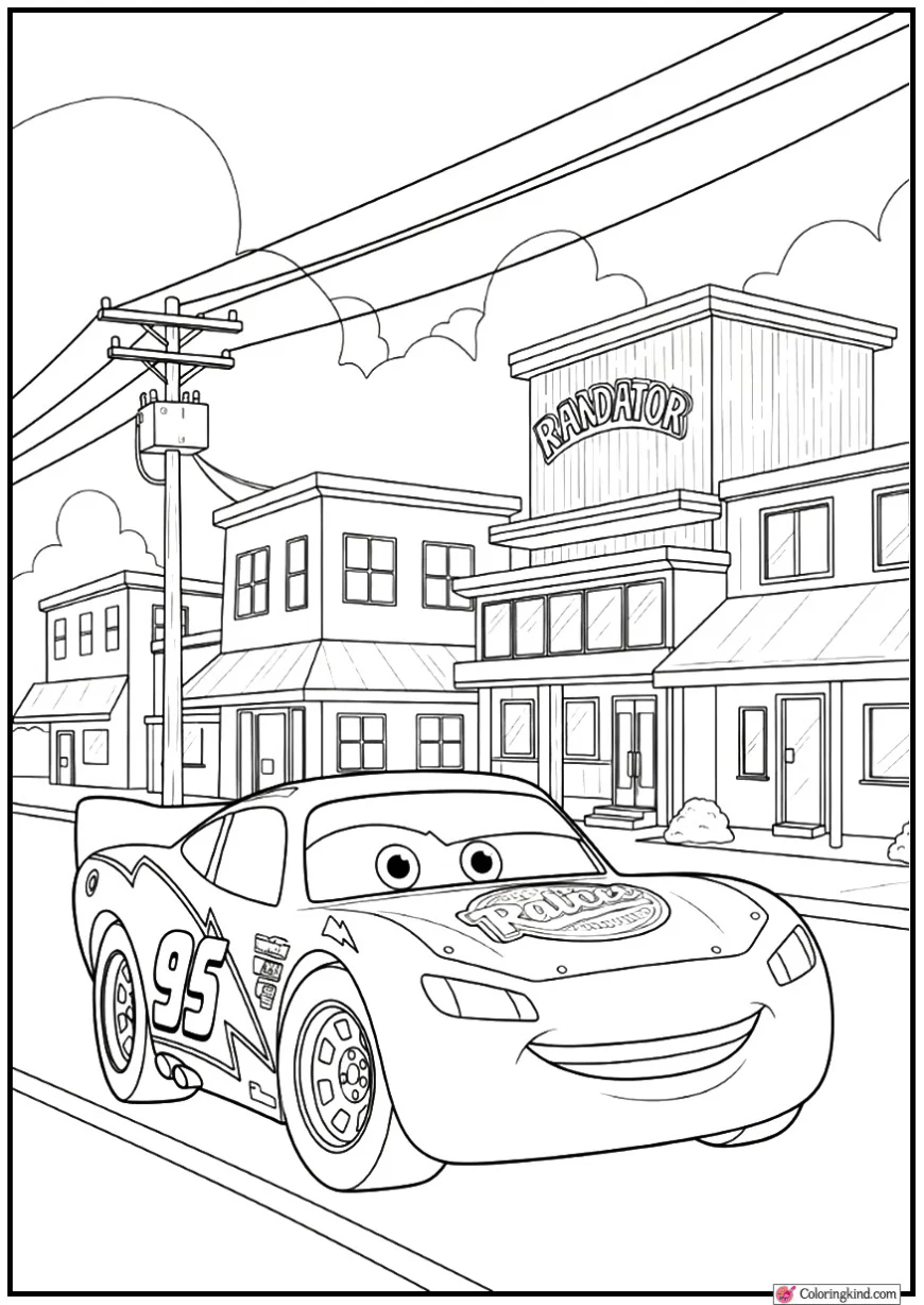 Lightning McQueen Racing Through Radiator Springs