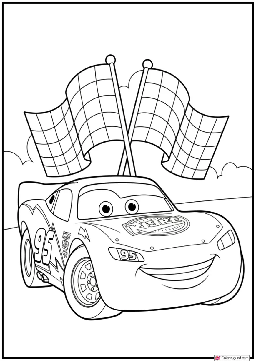 Cute Lightning McQueen with Racing Flags