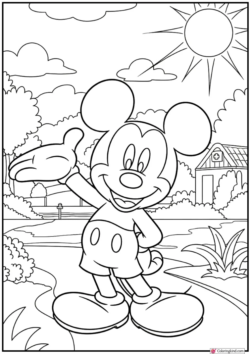 Mickey Mouse Waving in a Sunny Park