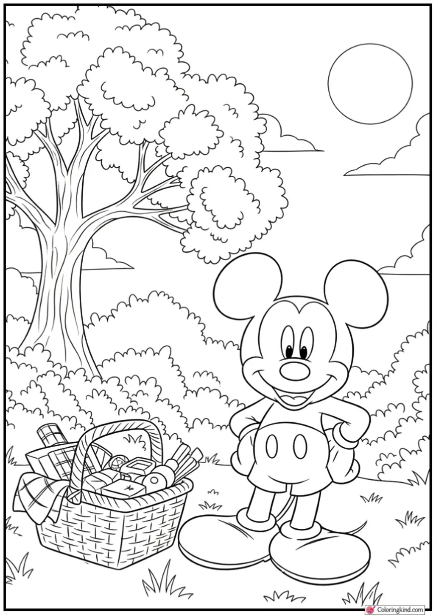Mickey Mouse With a Picnic Basket in Nature