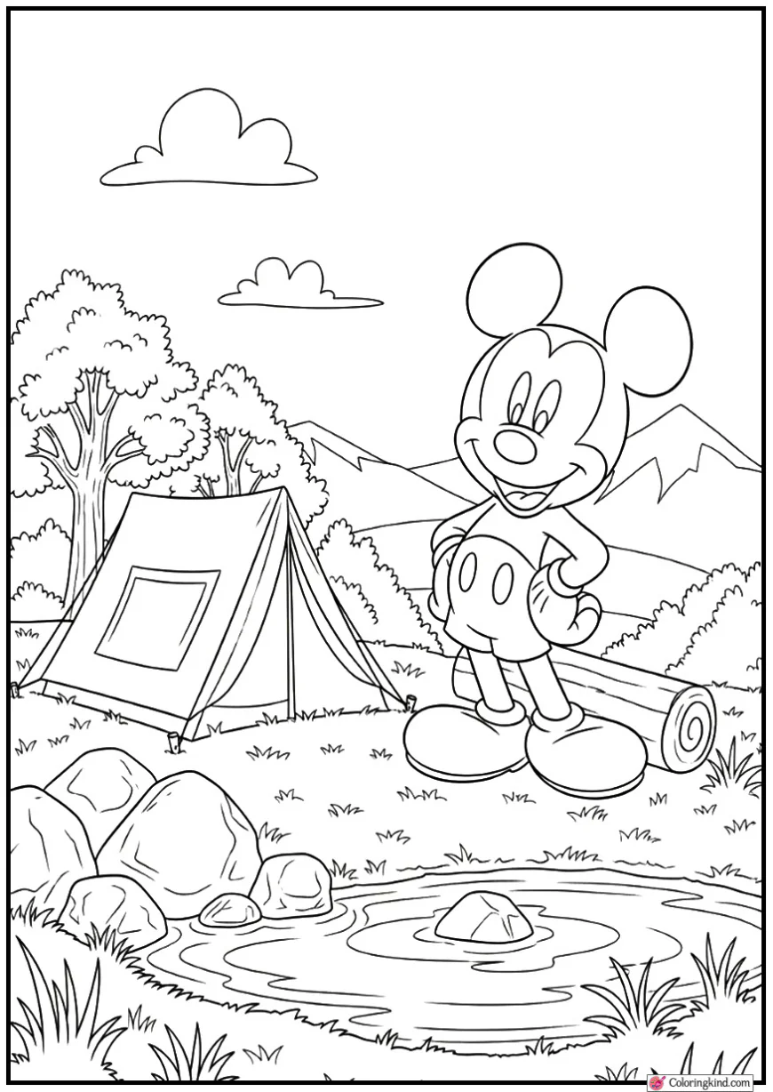 Mickey Mouse Camping Beside a Quiet Lake