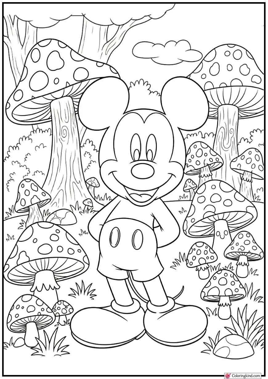 Mickey Mouse Exploring a Cute Mushroom Forest