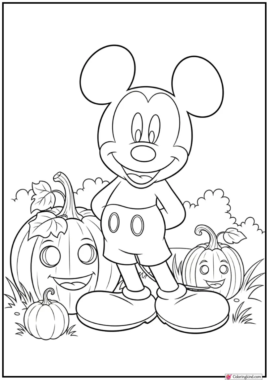 Mickey Mouse Standing Beside Pumpkin Patch