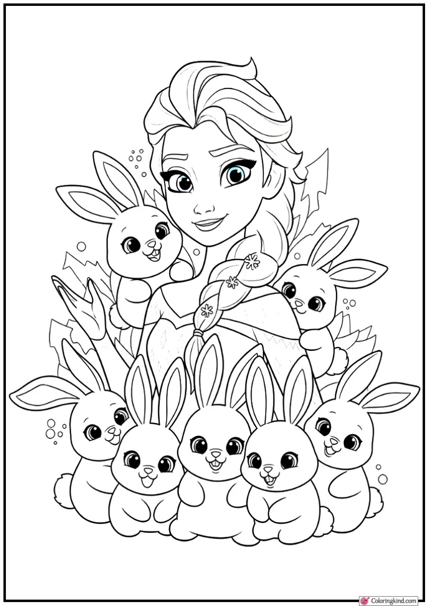 Elsa Surrounded by Cute Snow Bunnies