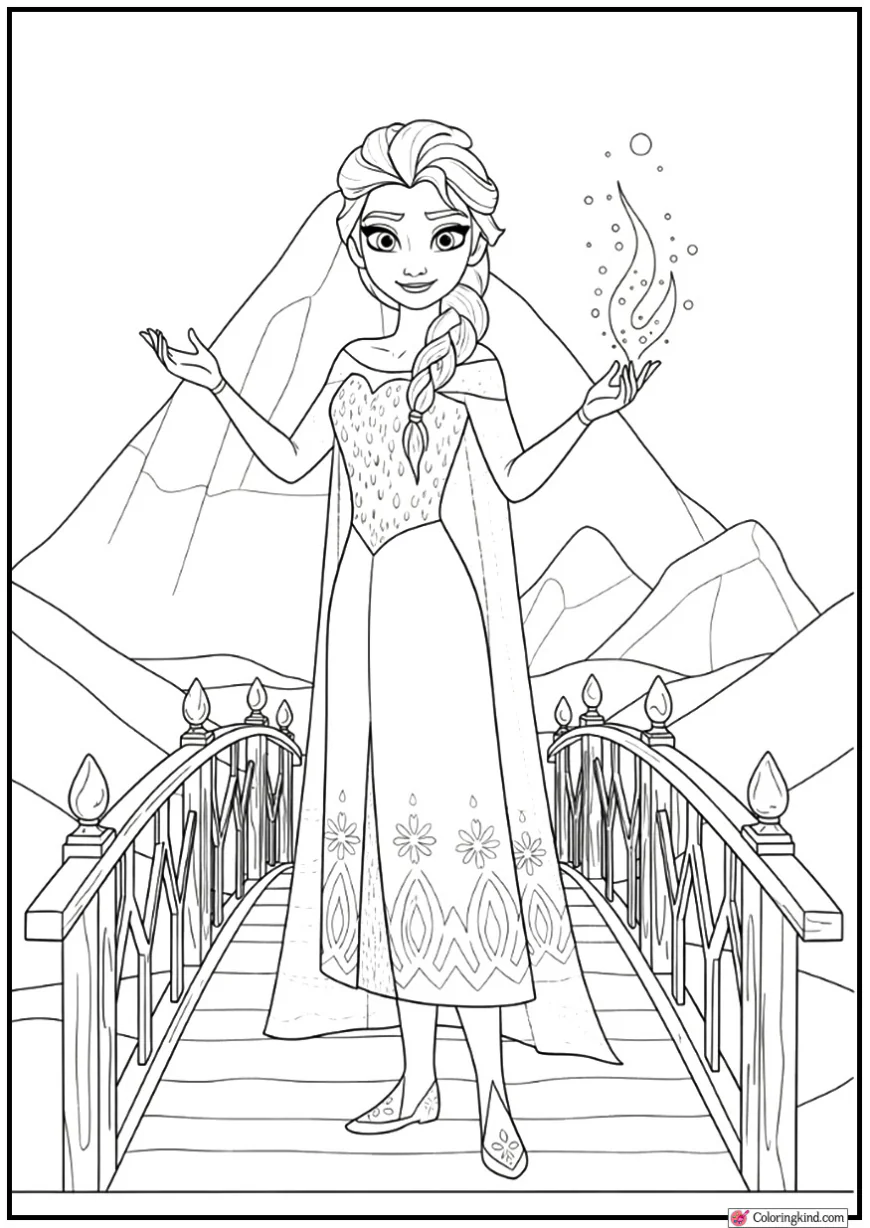 Elsa Standing on Frozen Bridge With Magic Glow