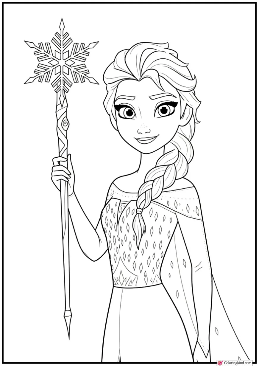 Elsa Holding Snowflake Staff in Frozen Realm
