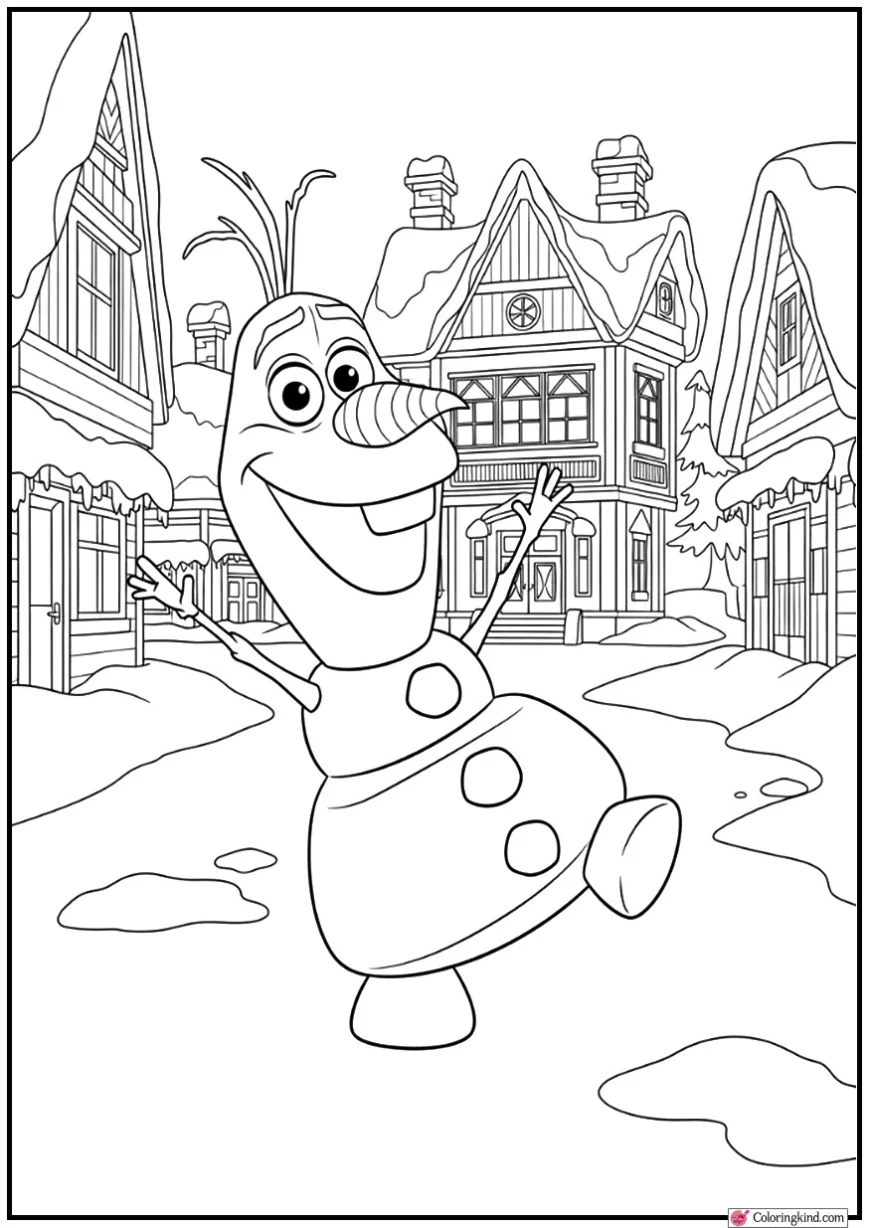 Olaf Dancing in Snowy Village Square