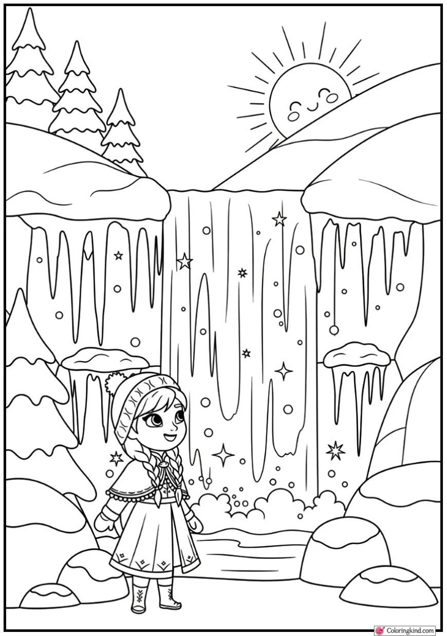 Anna Admiring Sparkling Frozen Waterfall