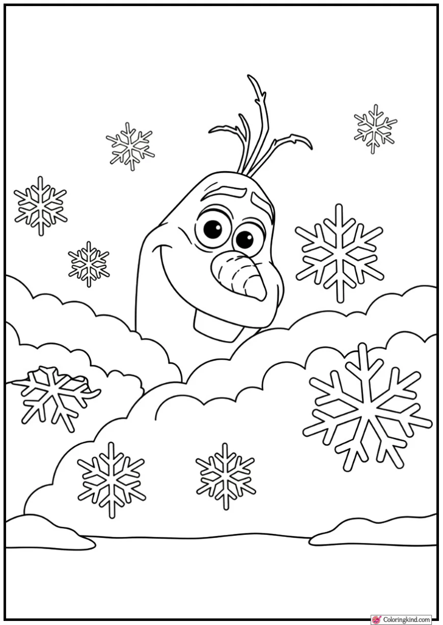 Olaf Hidden Behind Snow-Covered Bushes