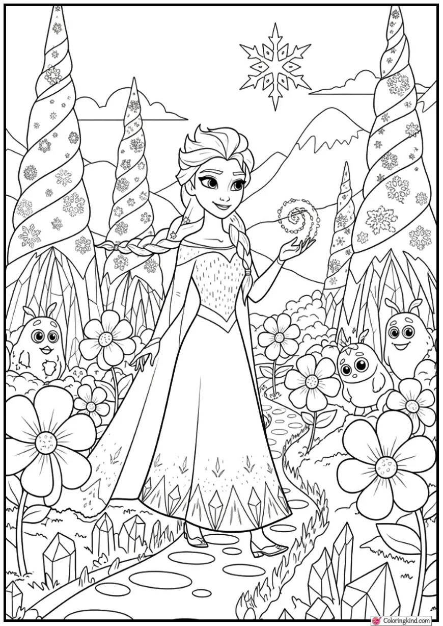 Elsa Walking Through Frosty Enchanted Garden