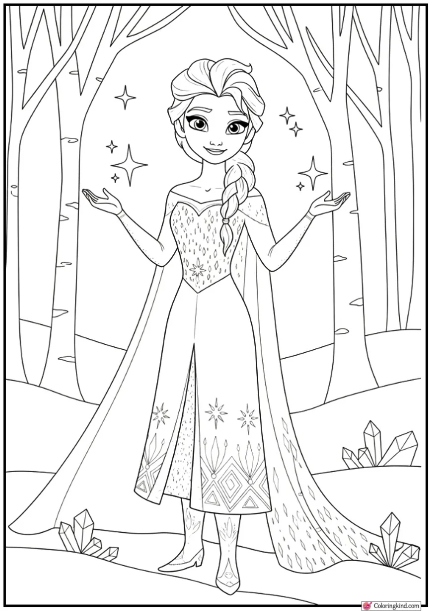 Cute Elsa in Snowy Forest with Sparkling Ice Crystals