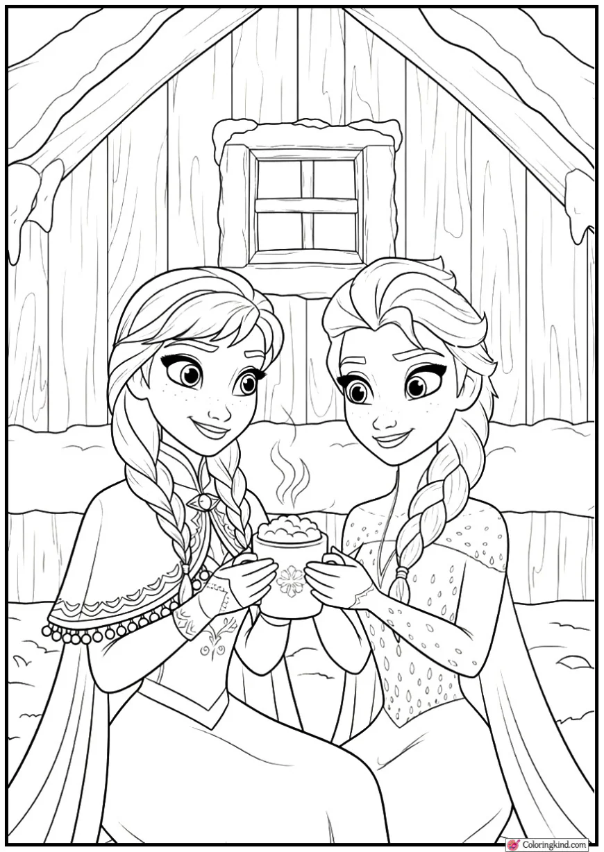 Anna & Elsa Sharing Hot Cocoa in Cozy Winter Cabin