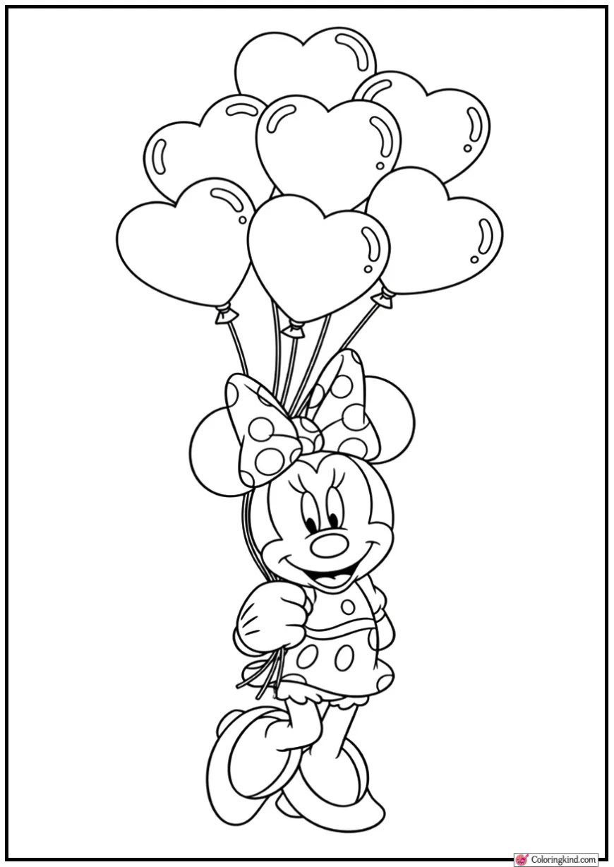 Minnie Mouse Holding Heart-Shaped Balloons