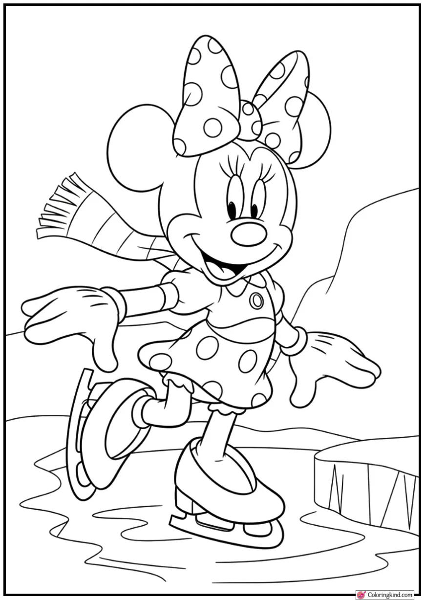 Minnie Mouse Ice Skating on a Frozen Pond