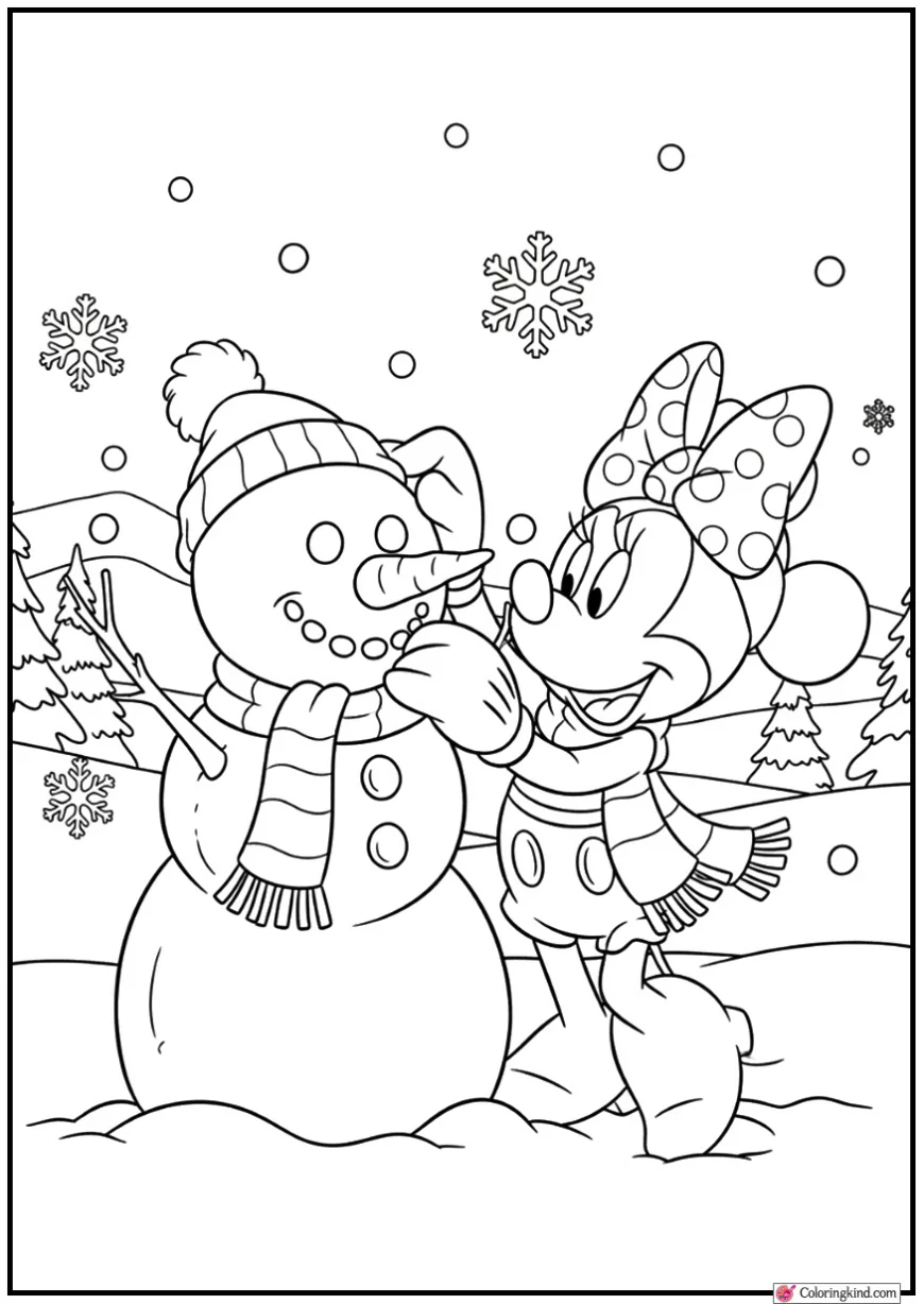 Minnie Mouse Making a Snowman