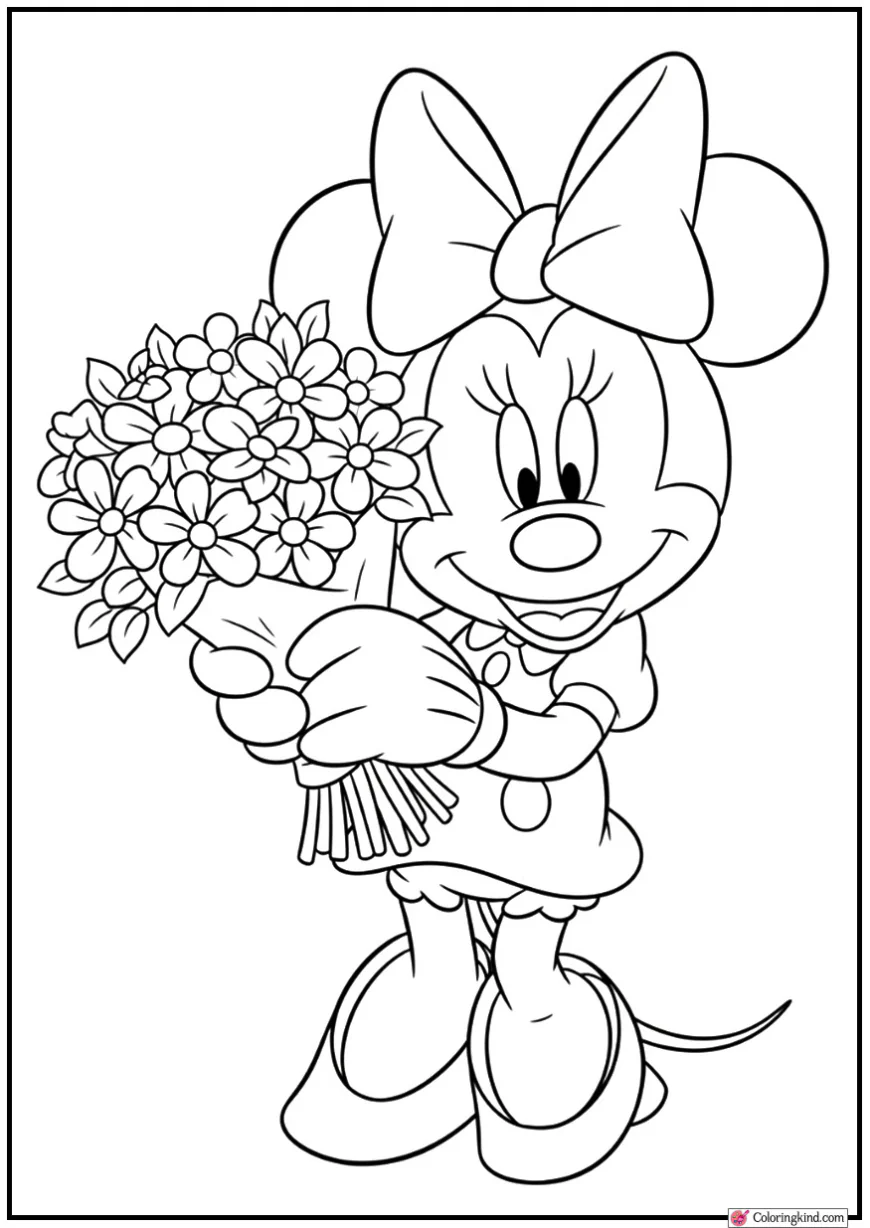 Minnie Mouse Holding a Bouquet of Flowers