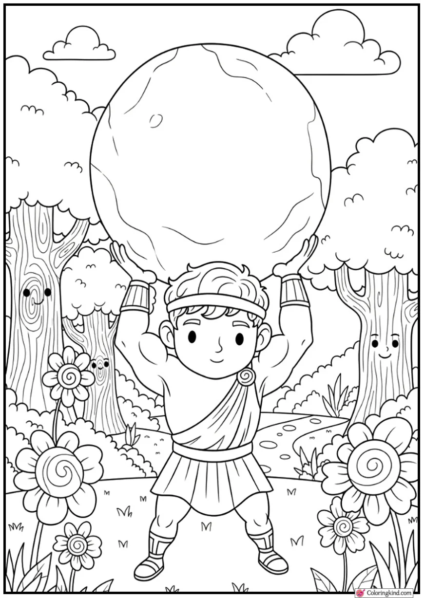 Hercules-Inspired Lifting a Boulder in a Mythical Garden