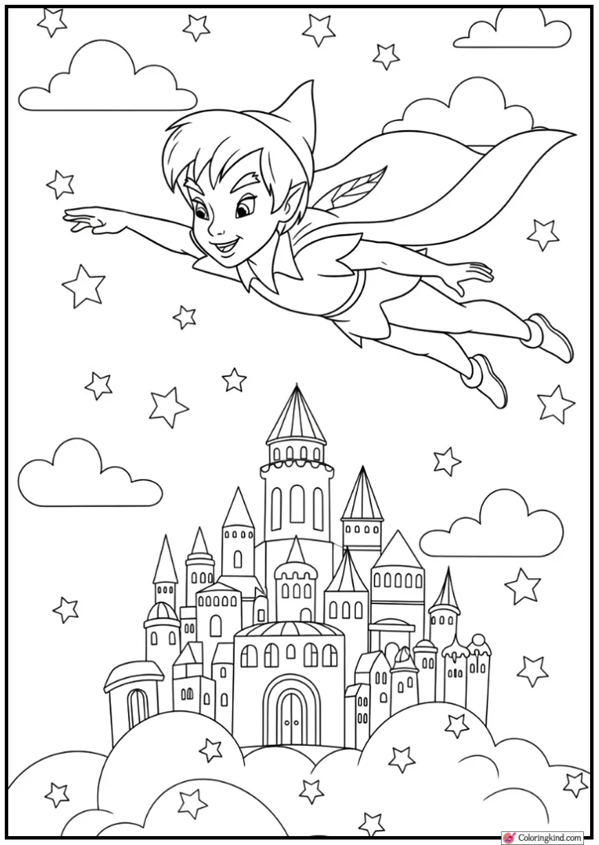 Peter Pan Flying Hero Over a City of Star-Shaped Clouds