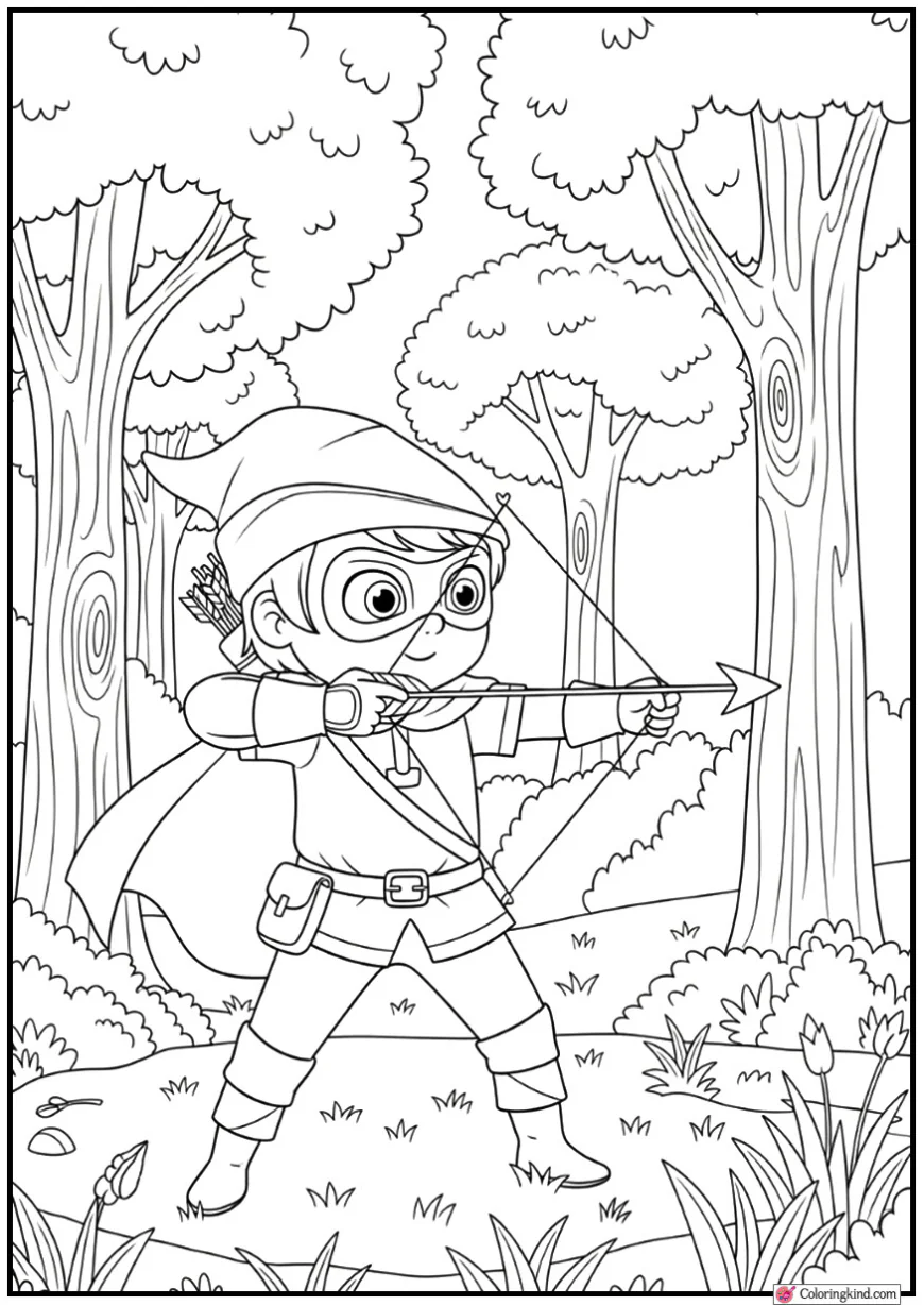 Robin Hood Shooting Arrows in a Cute Medieval Forest